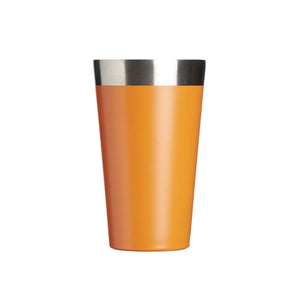 Vista frontal do copo térmico de inox 473 ml laranja, sem personalização.