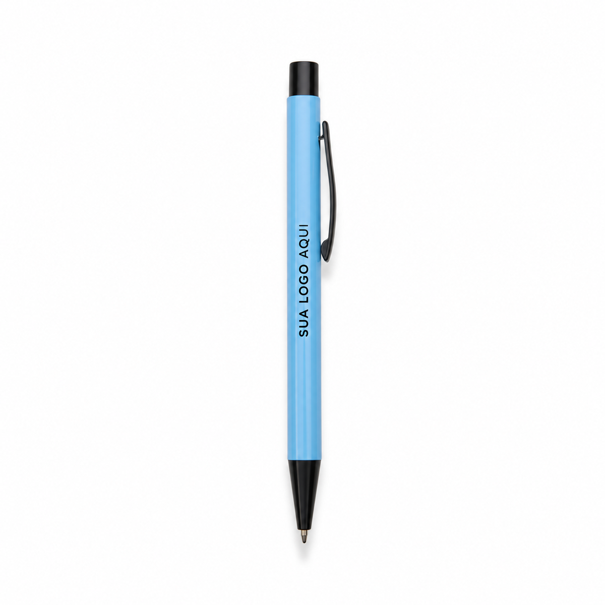 Caneta de corpo liso azul-claro com aplicação ilustrativa Sua logo aqui.