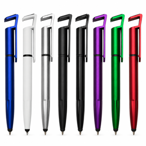 Caneta plástica touch em oito cores: azul, branco, prata, preto fosco, preto brilhante, roxo, verde e vermelho.