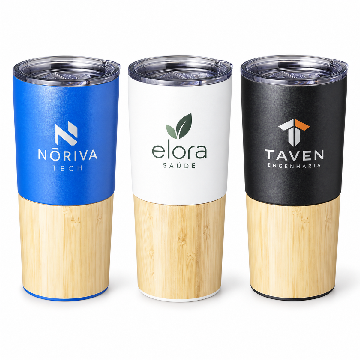 Copo Térmico Bambu 600ml — exemplos ilustrativos de personalização