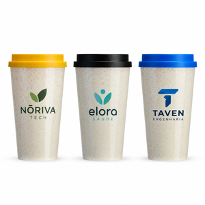 Copo Fibra de Arroz 550ml — exemplos ilustrativos de personalização