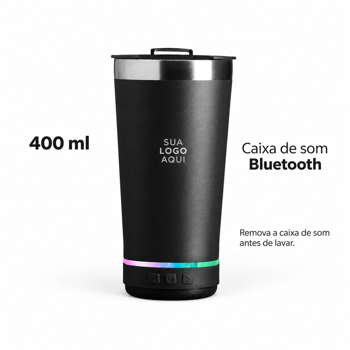 Copo Térmico 400ml com Caixa de Som — detalhes técnicos