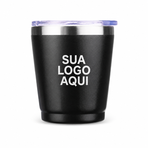 Copo térmico 200 ml preto com aplicação ilustrativa Sua logo aqui.