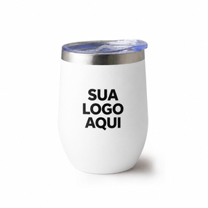 Copo térmico inox 320 ml branco com aplicação ilustrativa Sua Logo Aqui