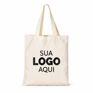 Ecobag de algodão natural com aplicação ilustrativa Sua logo aqui em preto.