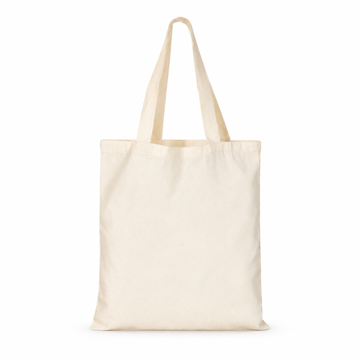 Ecobag de algodão natural sem personalização, com alças longas, sobre fundo branco.