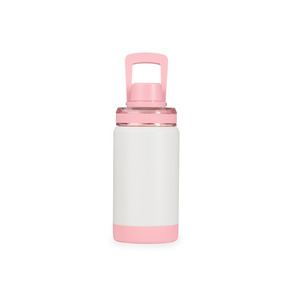 Garrafa térmica 400ml, Branco e rosa, sem personalização.
