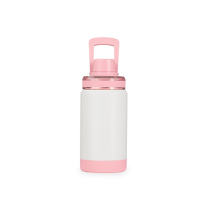 Garrafa térmica 400ml, Branco e rosa, sem personalização.