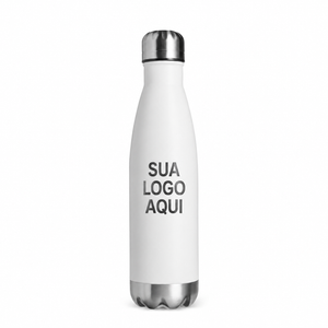 Garrafa térmica 500 ml branca com aplicação ilustrativa Sua logo aqui na posição frontal