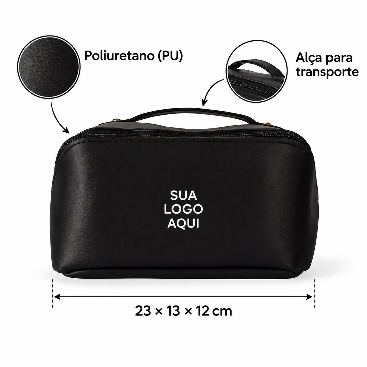 Nécessaire PU com Abertura 180 Graus Personalizada — SKU 08273 — detalhes do produto