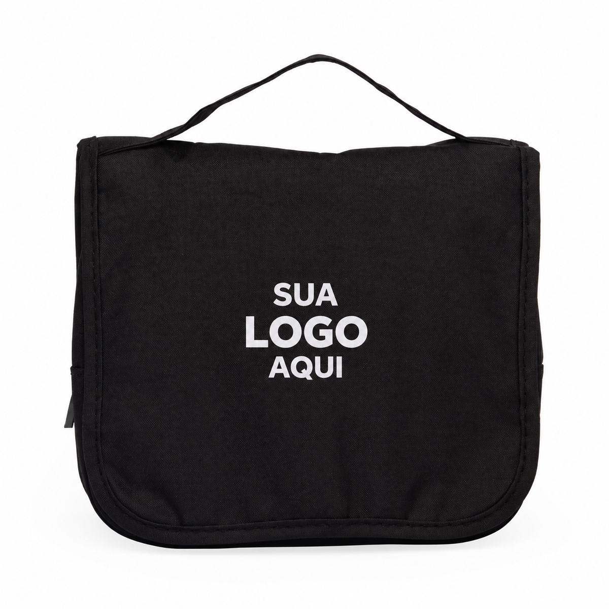 Nécessaire Nylon Oxford com Gancho Personalizada — SKU 18506 — capa com aplicação ilustrativa Sua logo aqui