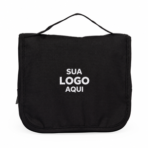 Nécessaire Nylon Oxford com Gancho Personalizada — SKU 18506 — capa com aplicação ilustrativa Sua logo aqui