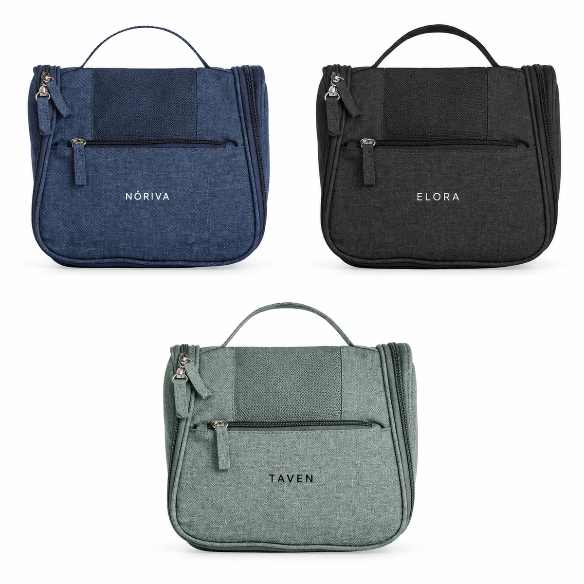 Nécessaire Nylon Oxford Organizadora Personalizada — SKU 18507 — exemplos ilustrativos de personalização