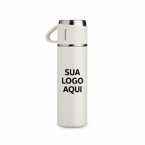 Garrafa Térmica Inox 450ml SKU 18639 — Capa com aplicação ilustrativa SUA LOGO AQUI