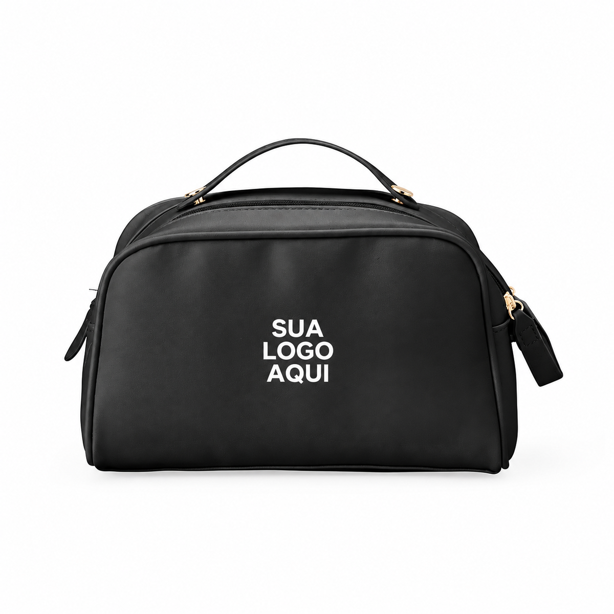 Nécessaire PU com Zíper Duplo Personalizada — SKU 18804 — capa com aplicação ilustrativa Sua logo aqui