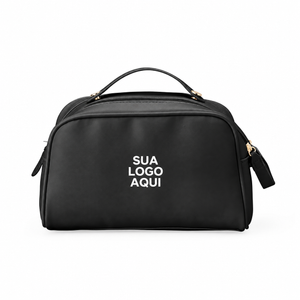 Nécessaire PU com Zíper Duplo Personalizada — SKU 18804 — capa com aplicação ilustrativa Sua logo aqui