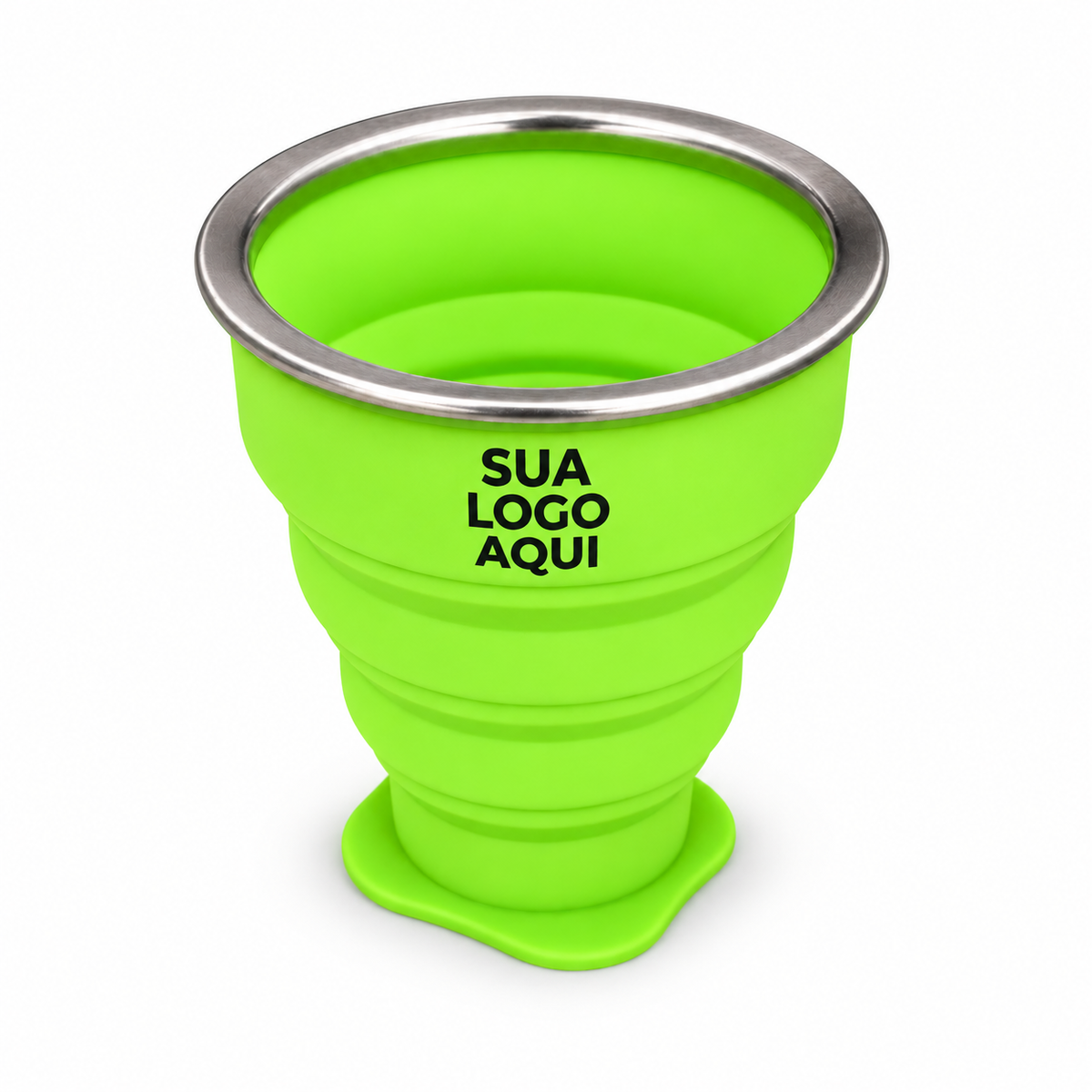 Copo retrátil de silicone 200 ml verde com simulação Sua Logo Aqui