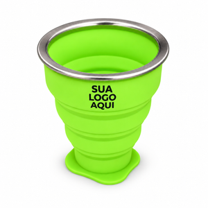 Copo retrátil de silicone 200 ml verde com simulação Sua Logo Aqui