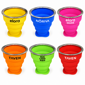 Copo retrátil de silicone 200 ml nas cores amarelo, azul, rosa, laranja, verde e vermelho