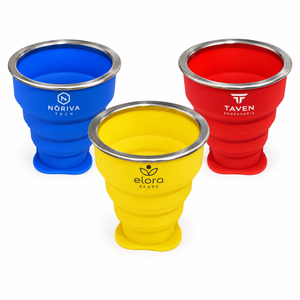 Copo retrátil de silicone 200 ml com exemplos ilustrativos de personalização