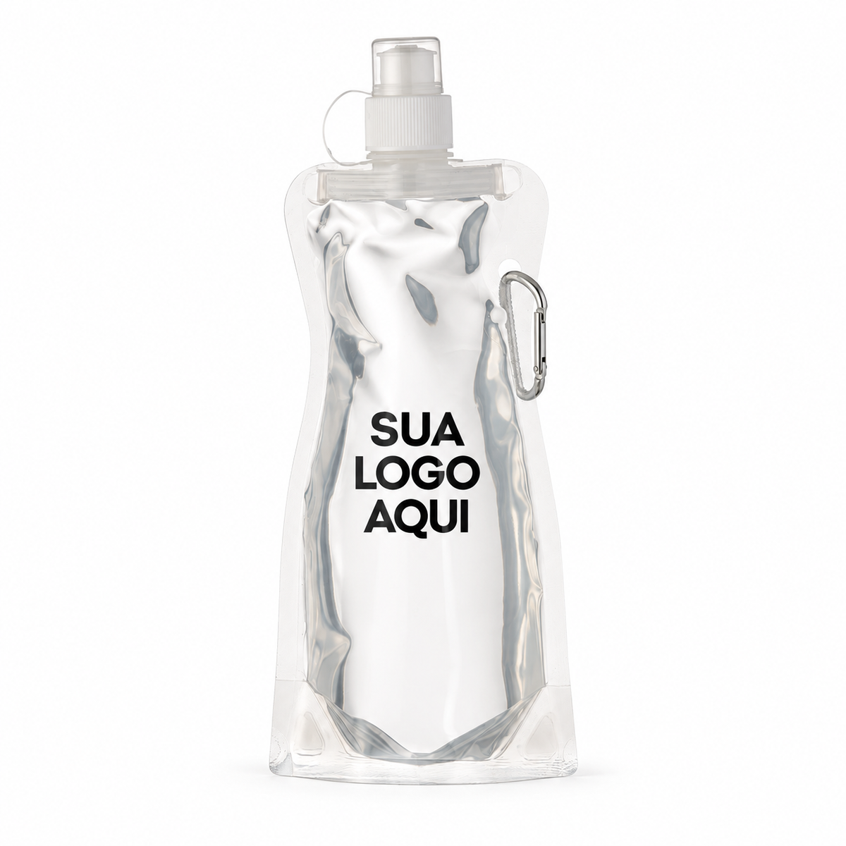Squeeze dobrável 450 ml transparente com aplicação ilustrativa Sua logo aqui.