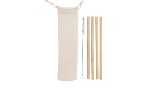 Kit Canudos de Bambu com Escova de Limpeza