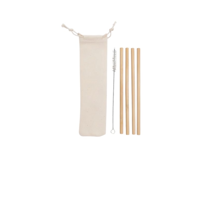 Kit Canudos de Bambu com Escova de Limpeza